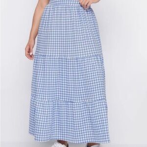 Gingham Pattern Tiered Midi Skirt